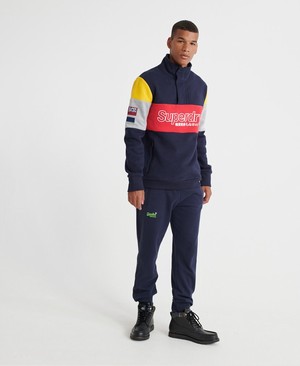 Superdry Colour Block Half Cipzár Track Férfi Pulóver Sötétkék | SVFBW8354